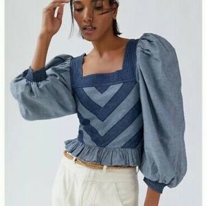 Anthropologie Chambray Crop Top